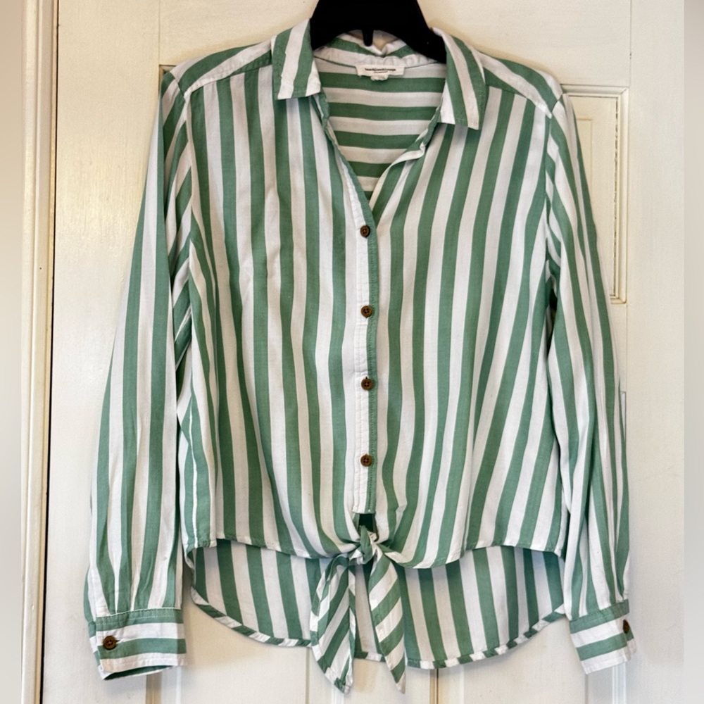 beachlunchlounge Mint‎ and White Striped Button Down Shirt